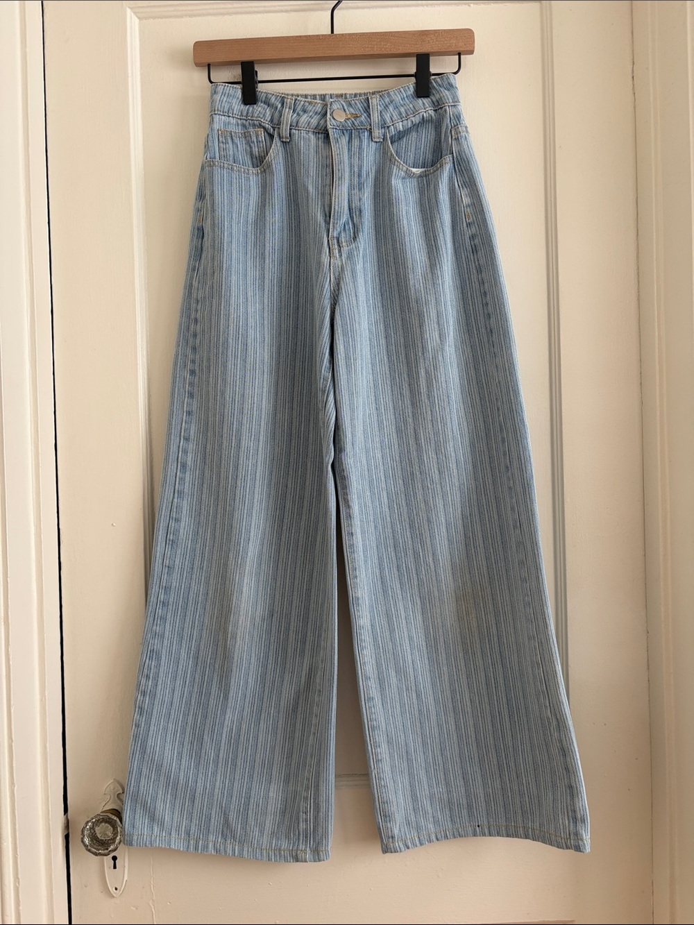 Upcycled Wide Leg Denim Light Wash Vertical Stripe Jeans Size 25